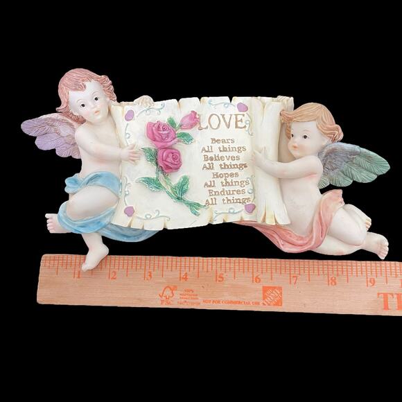 Vintage Cherub Wall Plaque 3D Angels Holding Love Scroll Art Hanging Decor - Picture 8 of 8